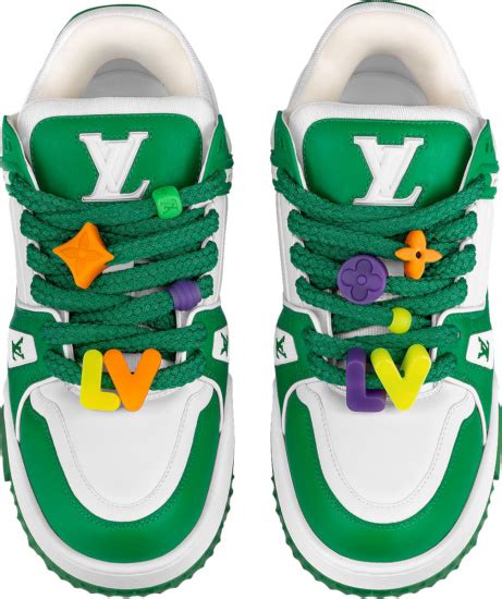 lv sneaker trainer green|lv trainer green and white.